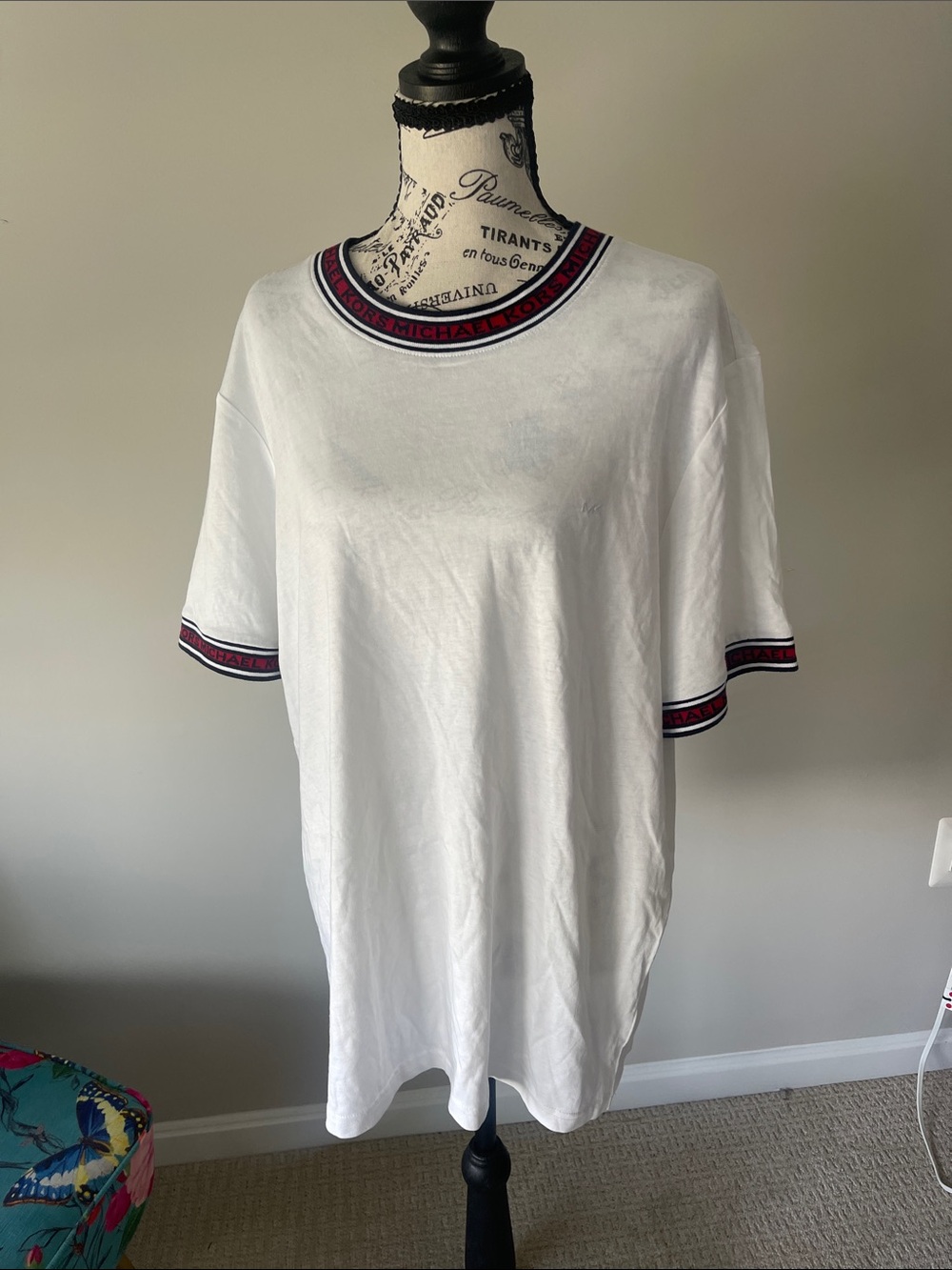 Michael Kors White Tee with Navy & Red Trim